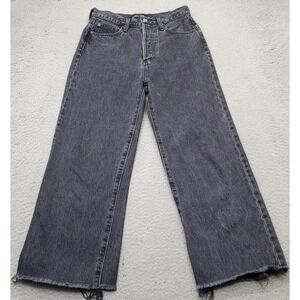 Forum Jeans Womens 26 Black Denim The Farrah Boho Button Fly High Rise Wide‎ Leg